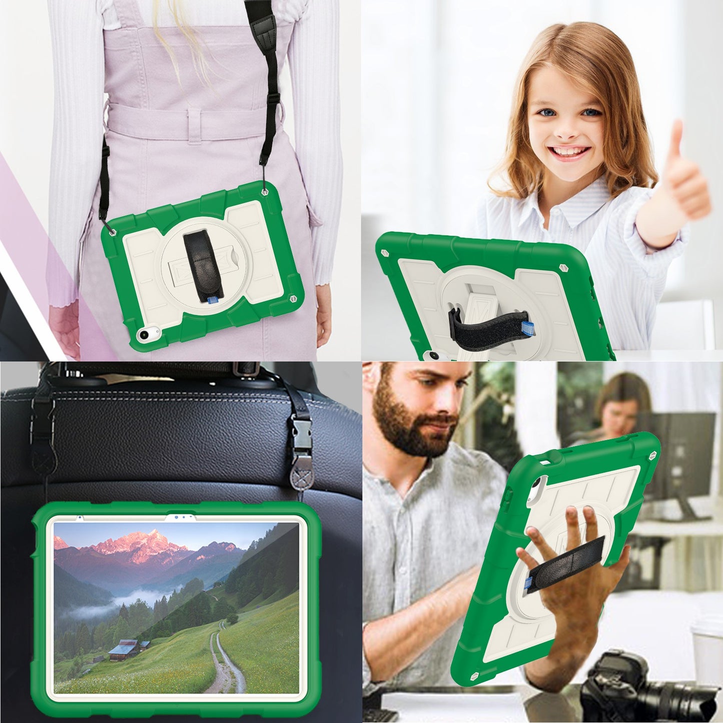 For iPad 10.9 (2022) TPU+PC Tablet Case Rotating Hand Strap Kickstand Cover with Shoulder Strap