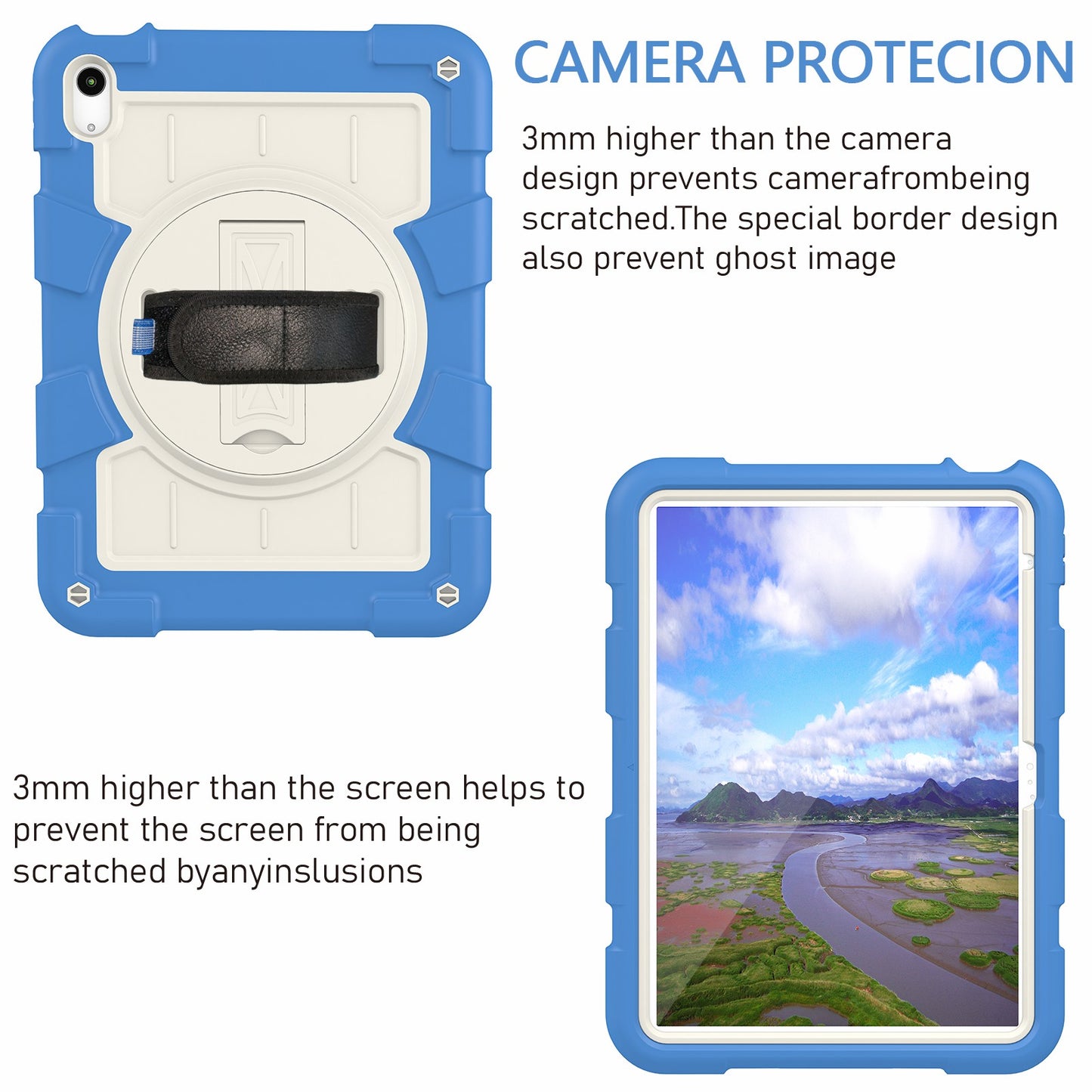 For iPad 10.9 (2022) TPU+PC Tablet Case Rotating Hand Strap Kickstand Cover with Shoulder Strap