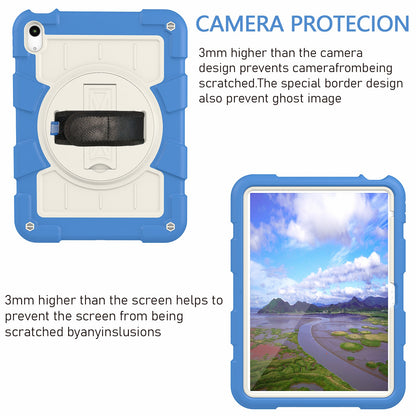 For iPad 10.9 (2022) TPU+PC Tablet Case Rotating Hand Strap Kickstand Cover with Shoulder Strap
