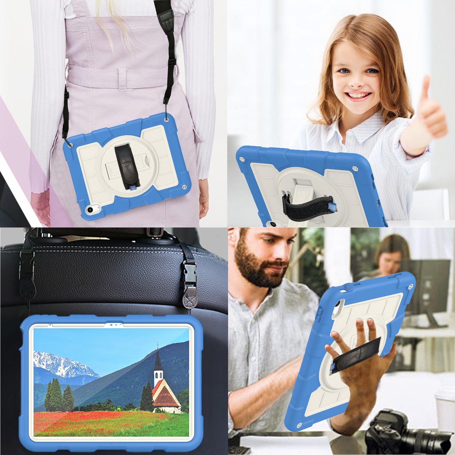 For iPad 10.9 (2022) TPU+PC Tablet Case Rotating Hand Strap Kickstand Cover with Shoulder Strap