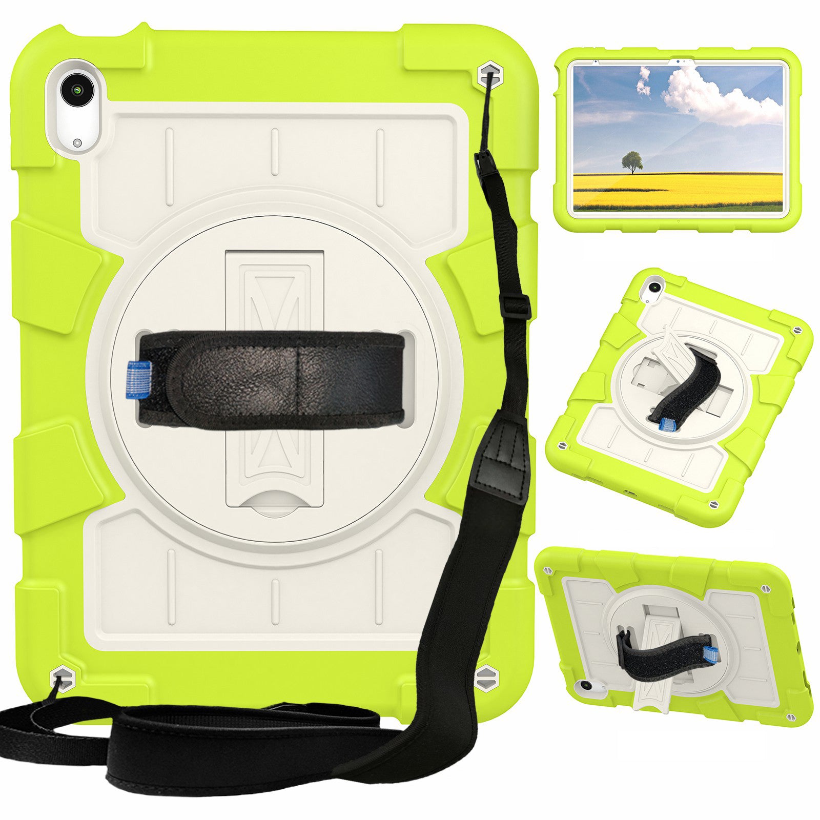 For iPad 10.9 (2022) TPU+PC Tablet Case Rotating Hand Strap Kickstand Cover with Shoulder Strap