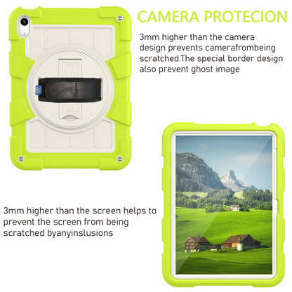 For iPad 10.9 (2022) TPU+PC Tablet Case Rotating Hand Strap Kickstand Cover with Shoulder Strap