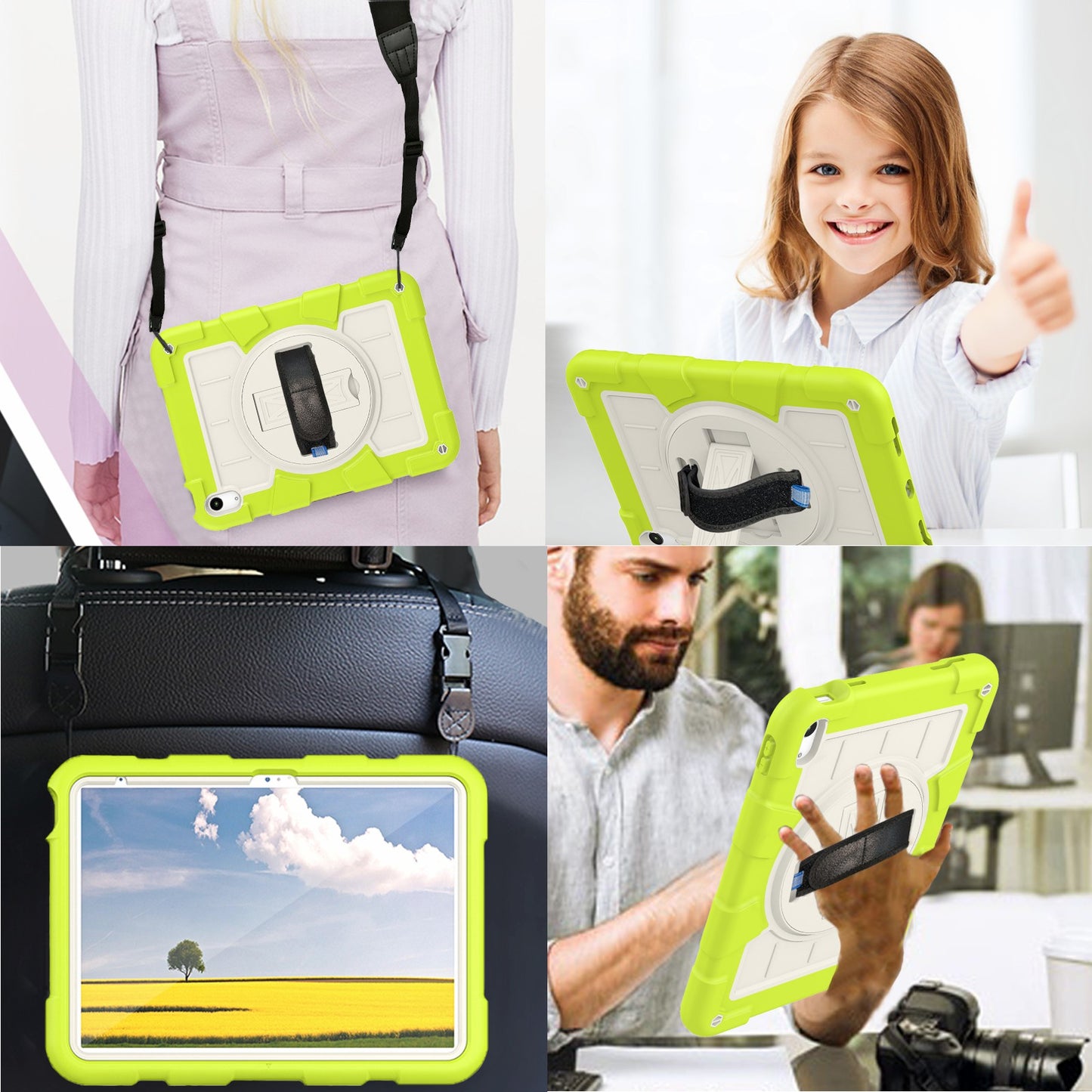 For iPad 10.9 (2022) TPU+PC Tablet Case Rotating Hand Strap Kickstand Cover with Shoulder Strap