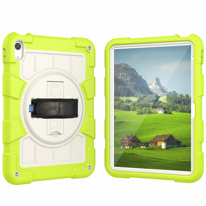 For iPad 10.9 (2022) TPU+PC Tablet Case Rotating Hand Strap Kickstand Cover with Shoulder Strap