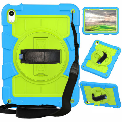 For iPad 10.9 (2022) TPU+PC Tablet Case Rotating Hand Strap Kickstand Cover with Shoulder Strap
