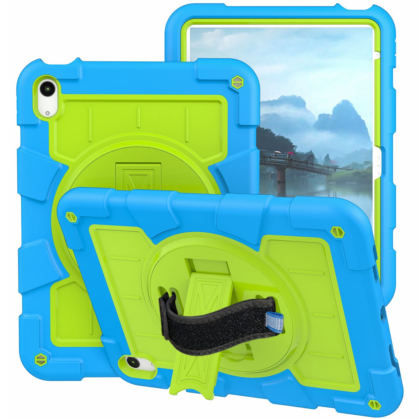 For iPad 10.9 (2022) TPU+PC Tablet Case Rotating Hand Strap Kickstand Cover with Shoulder Strap
