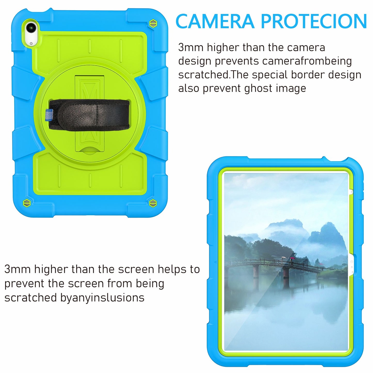 For iPad 10.9 (2022) TPU+PC Tablet Case Rotating Hand Strap Kickstand Cover with Shoulder Strap