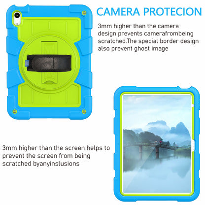 For iPad 10.9 (2022) TPU+PC Tablet Case Rotating Hand Strap Kickstand Cover with Shoulder Strap