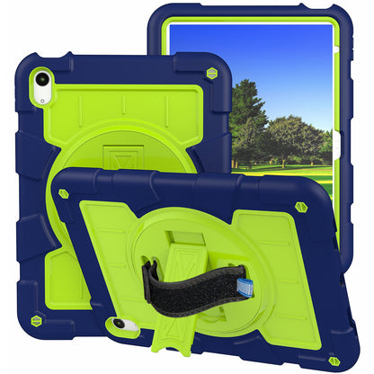 For iPad 10.9 (2022) TPU+PC Tablet Case Rotating Hand Strap Kickstand Cover with Shoulder Strap