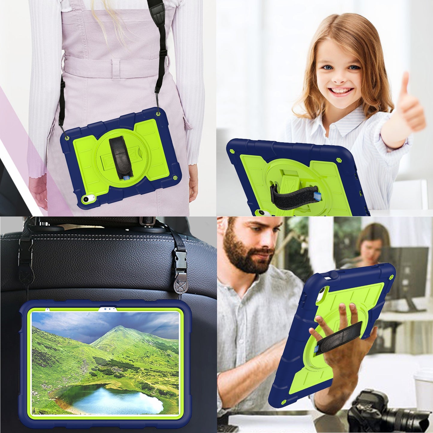 For iPad 10.9 (2022) TPU+PC Tablet Case Rotating Hand Strap Kickstand Cover with Shoulder Strap