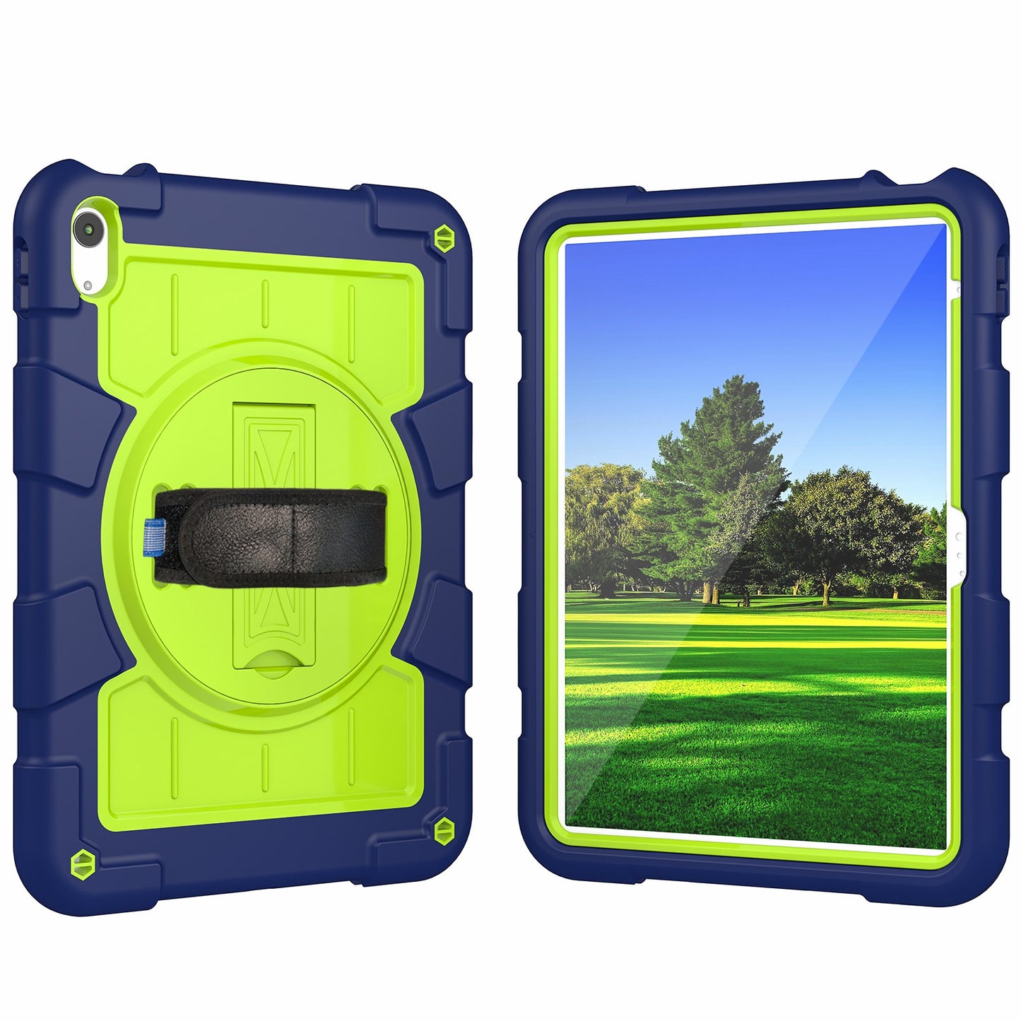 For iPad 10.9 (2022) TPU+PC Tablet Case Rotating Hand Strap Kickstand Cover with Shoulder Strap