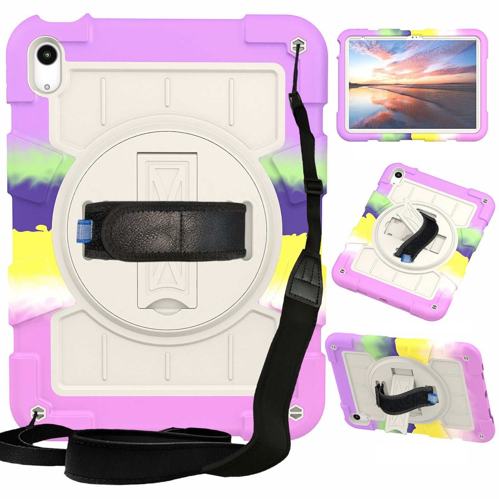 For iPad 10.9 (2022) TPU+PC Tablet Case Rotating Hand Strap Kickstand Cover with Shoulder Strap