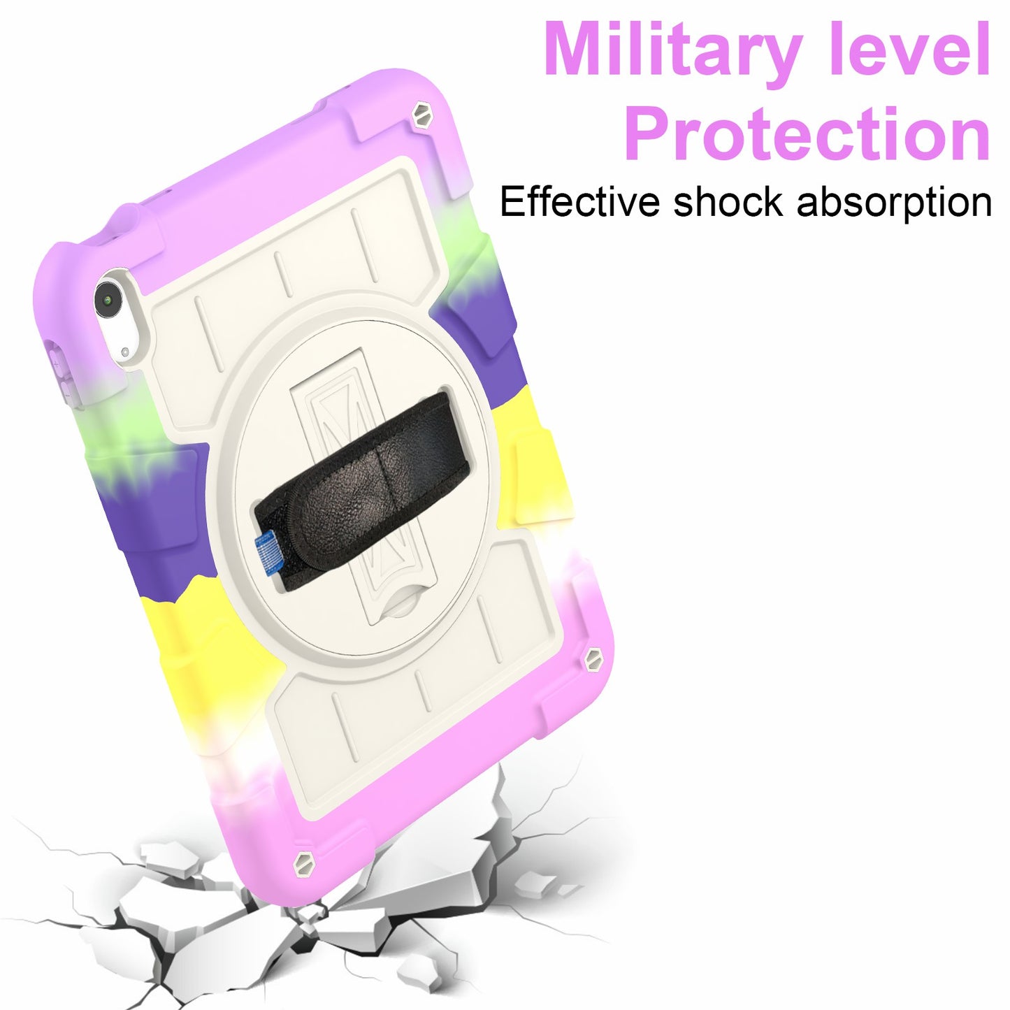 For iPad 10.9 (2022) TPU+PC Tablet Case Rotating Hand Strap Kickstand Cover with Shoulder Strap