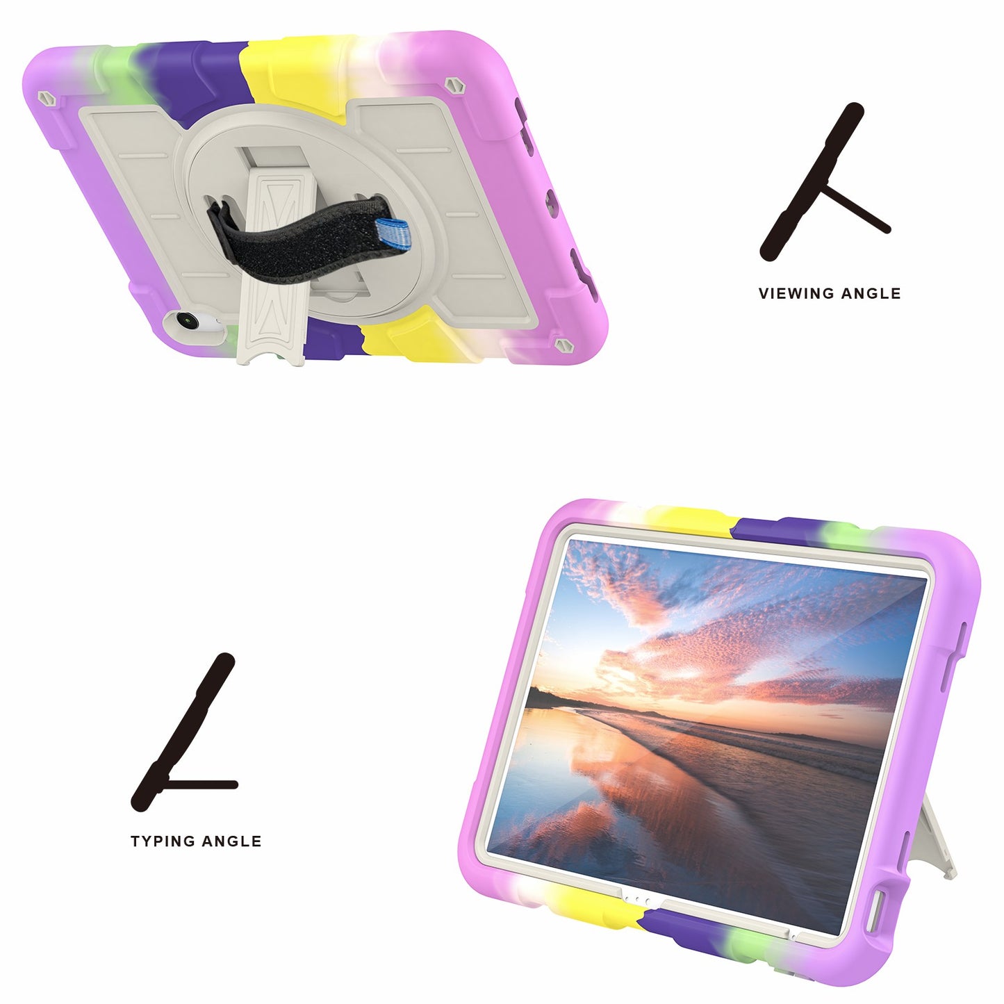 For iPad 10.9 (2022) TPU+PC Tablet Case Rotating Hand Strap Kickstand Cover with Shoulder Strap