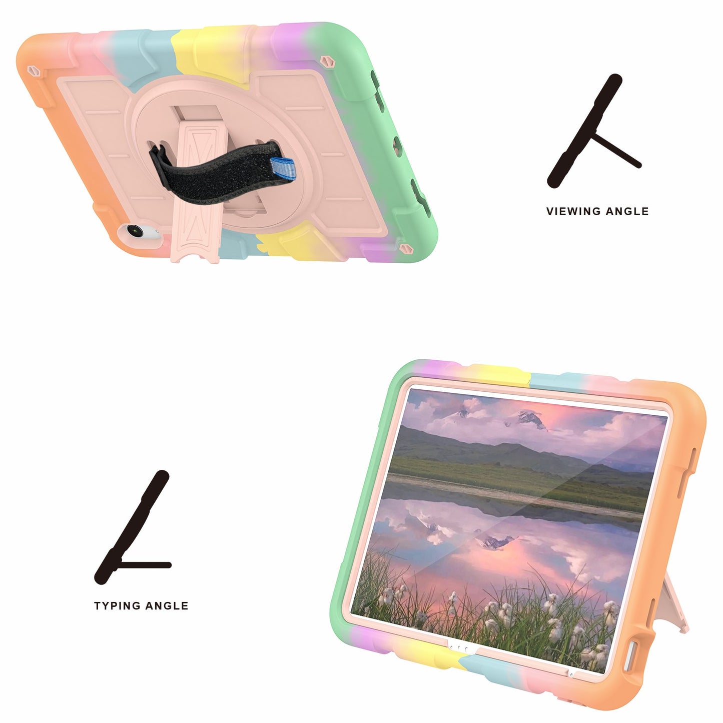 For iPad 10.9 (2022) TPU+PC Tablet Case Rotating Hand Strap Kickstand Cover with Shoulder Strap