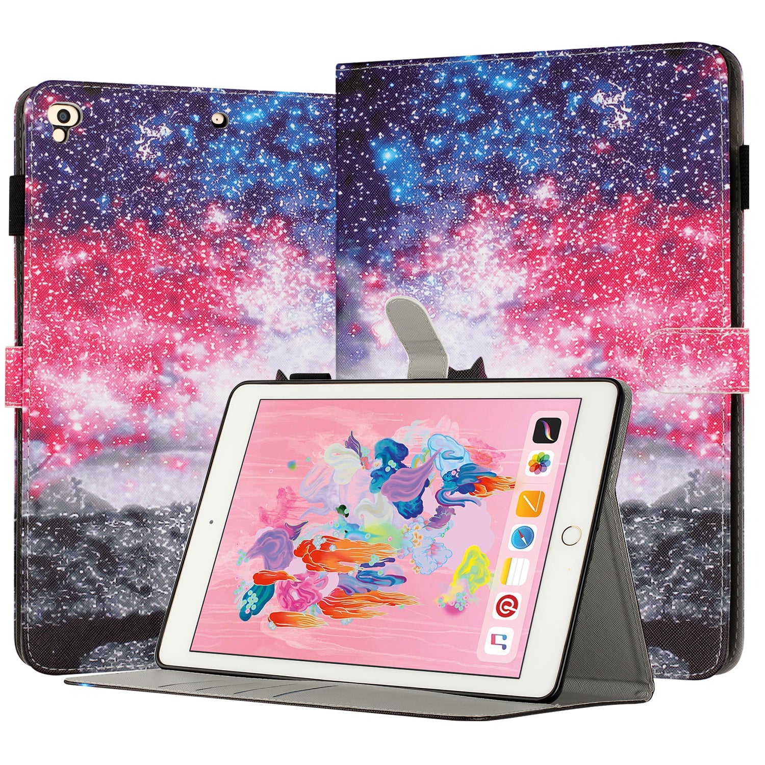 For iPad 9.7-inch (2017) / (2018) / iPad Air (2013) / Air 2 PU Leather Tablet Case Pattern Printing Shockproof Cover with Card Holder