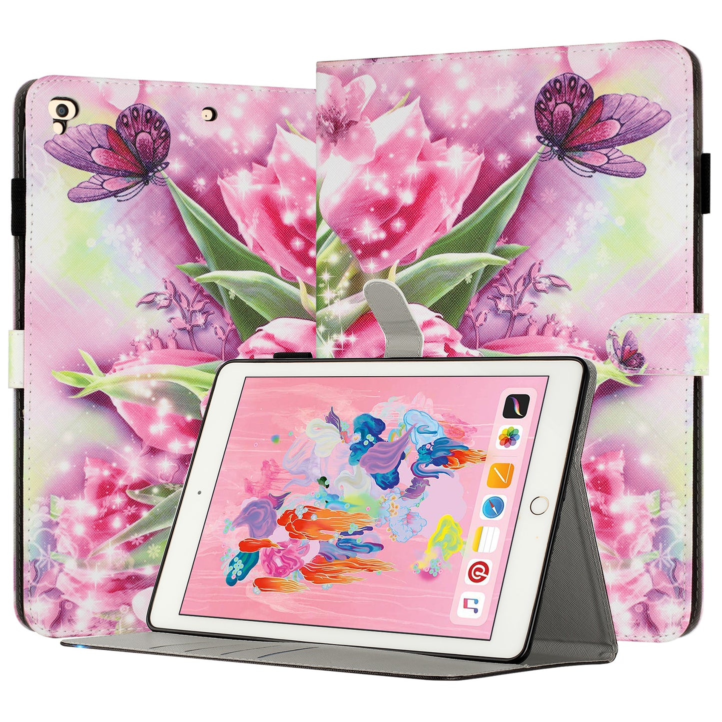 For iPad 9.7-inch (2017) / (2018) / iPad Air (2013) / Air 2 PU Leather Tablet Case Pattern Printing Shockproof Cover with Card Holder