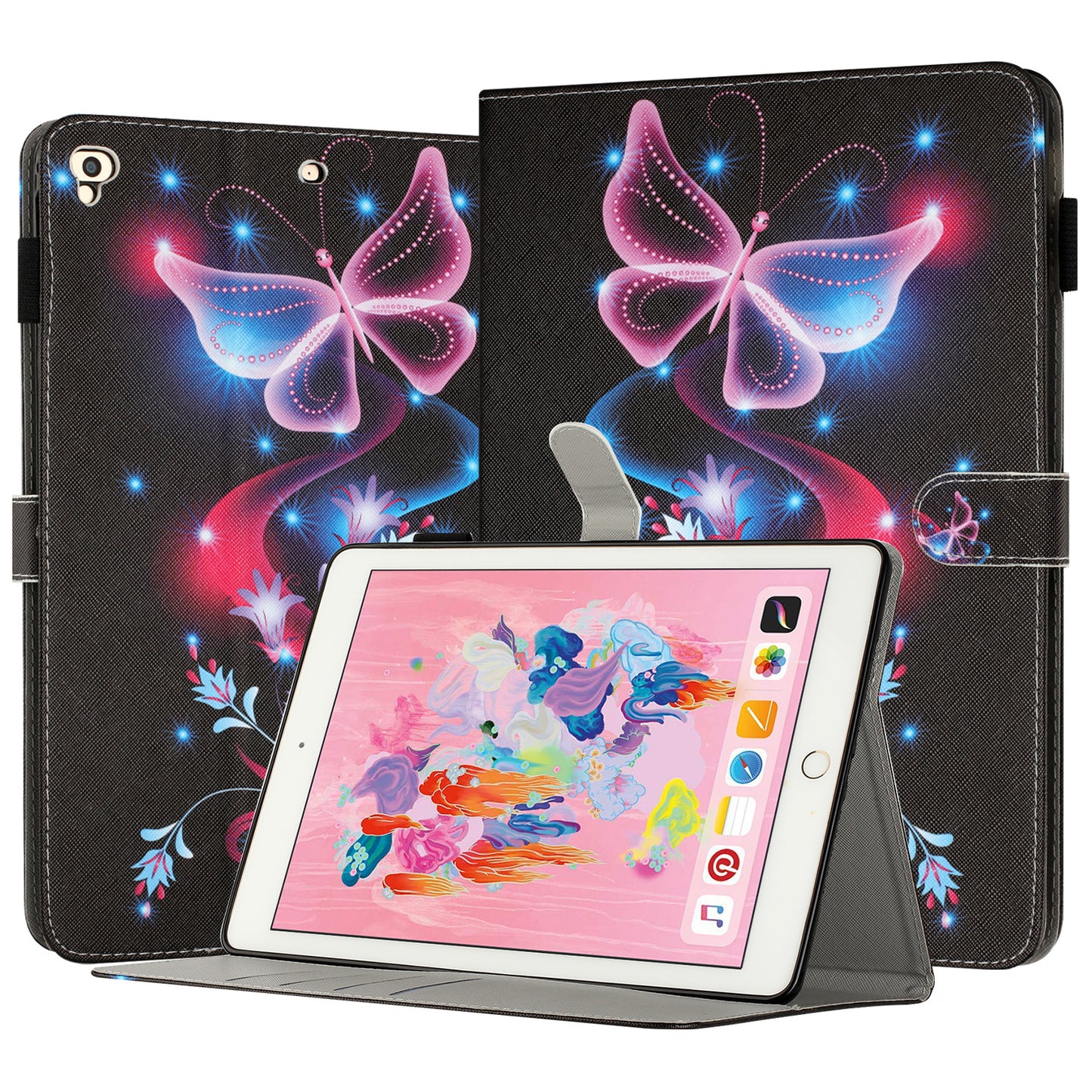 For iPad 9.7-inch (2017) / (2018) / iPad Air (2013) / Air 2 PU Leather Tablet Case Pattern Printing Shockproof Cover with Card Holder