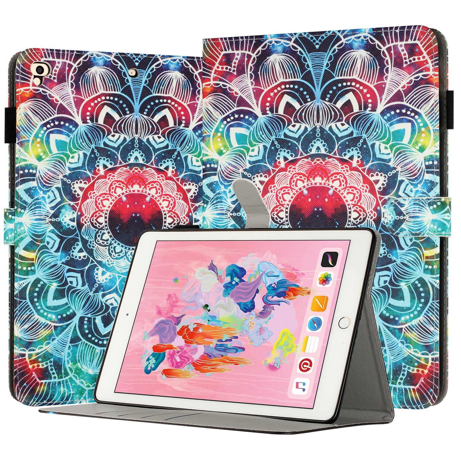For iPad 9.7-inch (2017) / (2018) / iPad Air (2013) / Air 2 PU Leather Tablet Case Pattern Printing Shockproof Cover with Card Holder