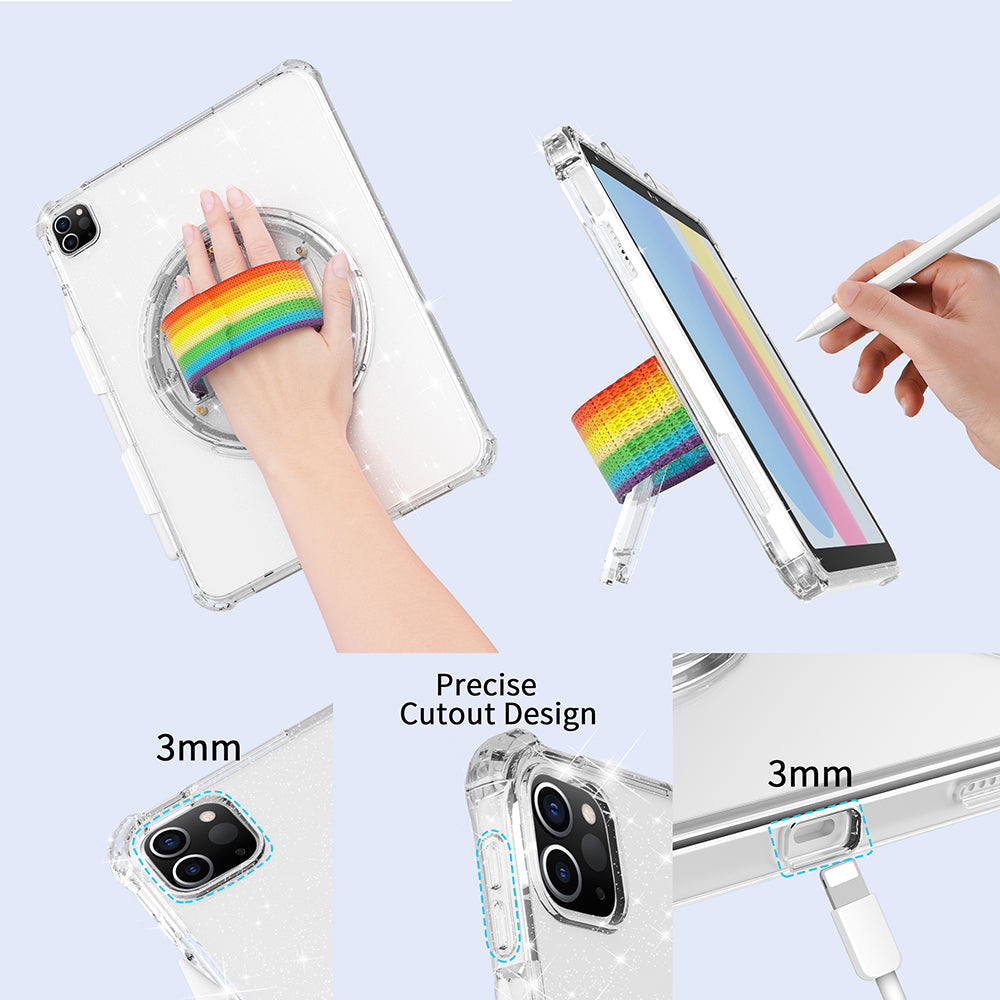For iPad Pro 11 (2018) / (2020) / (2021) / (2022) TPU+PC Tablet Case Rotary Hand Strap Kickstand Tablet Cover