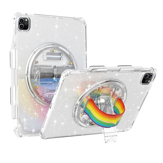 For iPad Pro 11 (2018) / (2020) / (2021) / (2022) Kickstand Tablet Case Rotary Hand Strap TPU+PC Cover with Shoulder Strap