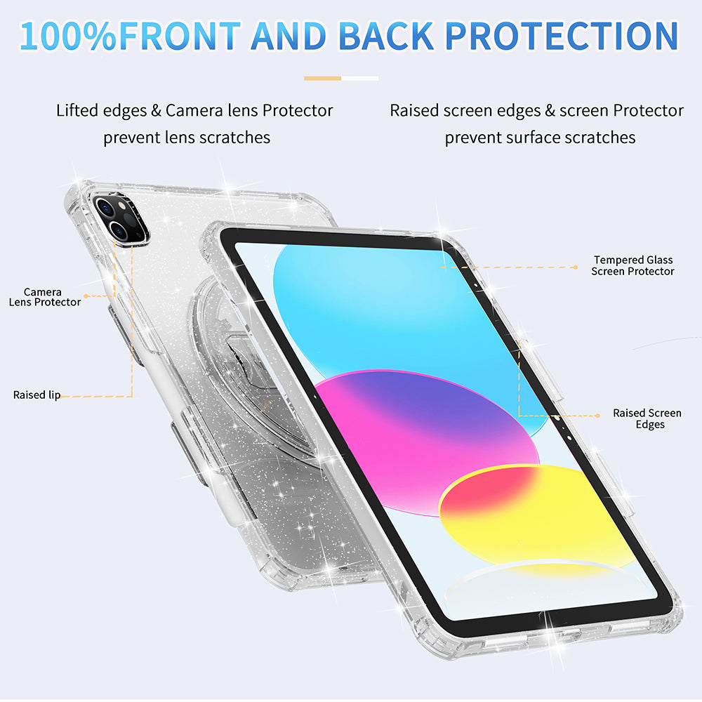 For iPad Pro 11 (2018) / (2020) / (2021) / (2022) Kickstand Tablet Case Rotary Hand Strap TPU+PC Cover with Shoulder Strap