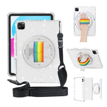 For iPad Pro 11 (2018) / (2020) / (2021) / (2022) Kickstand Tablet Case Rotary Hand Strap TPU+PC Cover with Shoulder Strap