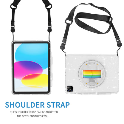 For iPad Pro 11 (2018) / (2020) / (2021) / (2022) Kickstand Tablet Case Rotary Hand Strap TPU+PC Cover with Shoulder Strap