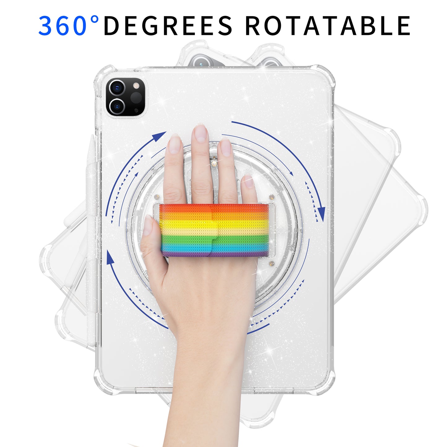 For iPad Pro 11 (2018) / (2020) / (2021) / (2022) Kickstand Tablet Case Rotary Hand Strap TPU+PC Cover with Shoulder Strap