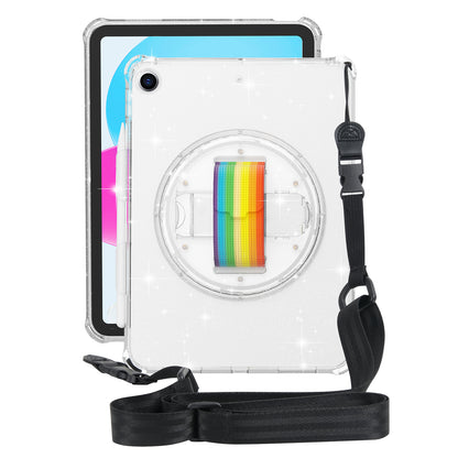 For iPad 10.2 (2021) / (2020) / (2019) Rotary Hand Strap Kickstand Tablet Case TPU+PC Tablet Cover with Shoulder Strap