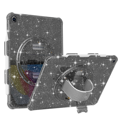 For iPad 10.2 (2021) / (2020) / (2019) Rotary Hand Strap Kickstand Tablet Case TPU+PC Tablet Cover with Shoulder Strap