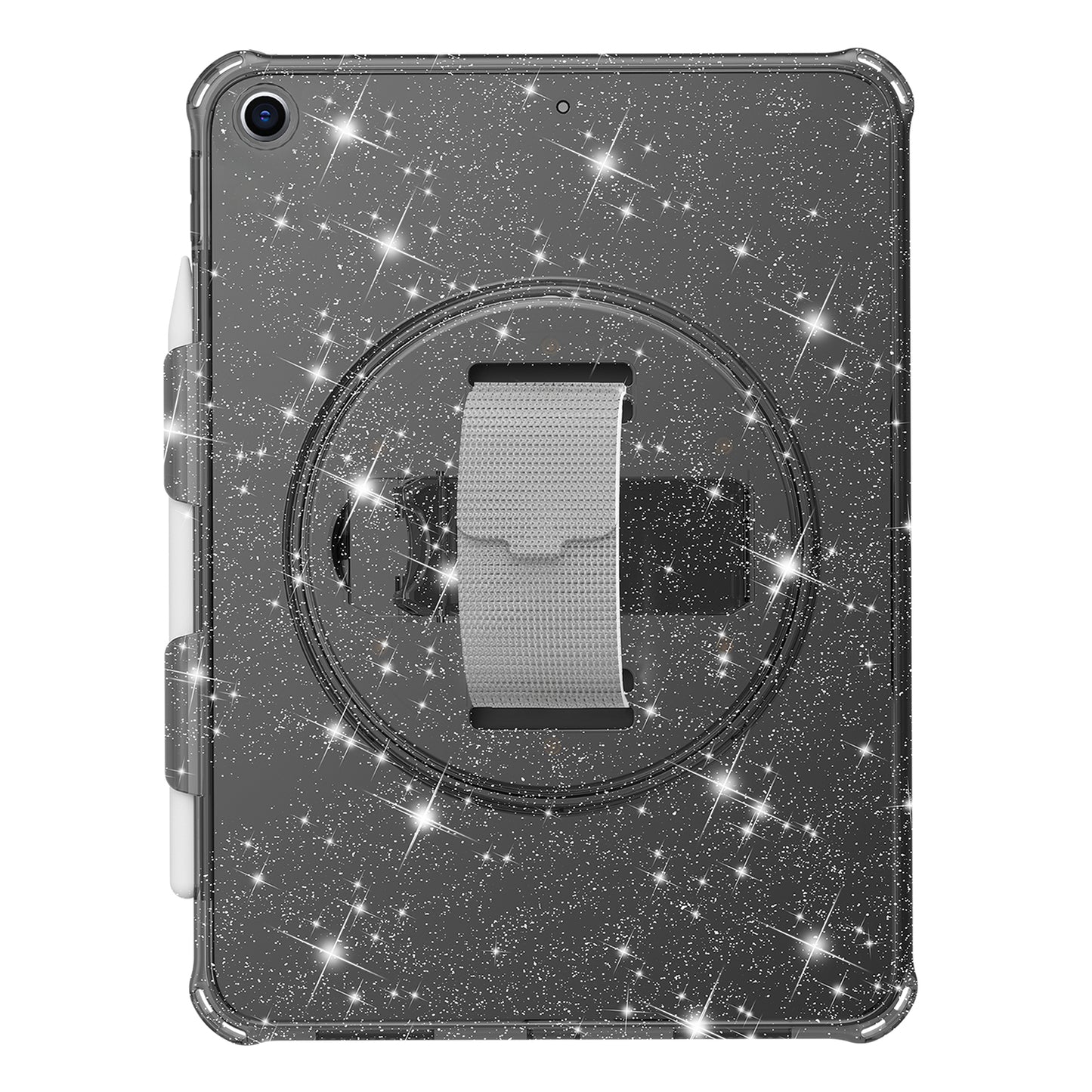 For iPad 10.2 (2021) / (2020) / (2019) Rotary Hand Strap Kickstand Tablet Case TPU+PC Tablet Cover with Shoulder Strap