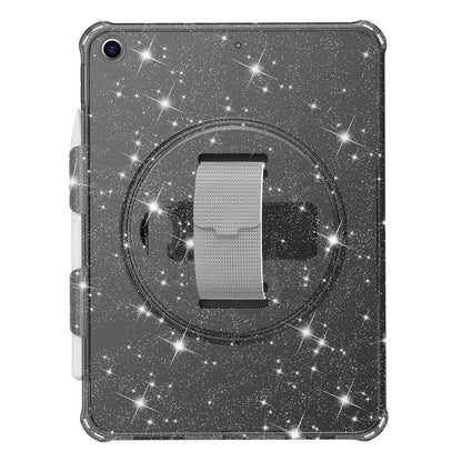 For iPad 10.2 (2021) / (2020) / (2019) Rotary Hand Strap Kickstand Tablet Case TPU+PC Tablet Cover with Shoulder Strap