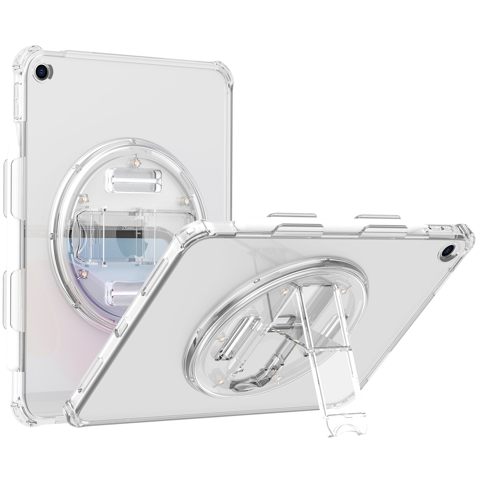 For iPad 10.2 (2021) / (2020) / (2019) Rotary Hand Strap Kickstand Tablet Case TPU+PC Tablet Cover with Shoulder Strap