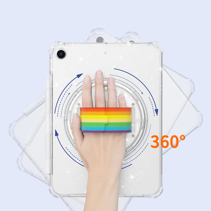For iPad 10.2 (2021) / (2020) / (2019) Rotary Hand Strap Kickstand Tablet Case TPU+PC Tablet Cover with Shoulder Strap