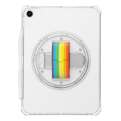 For iPad 10.2 (2021) / (2020) / (2019) Rotary Hand Strap Kickstand Tablet Case TPU+PC Tablet Cover with Shoulder Strap
