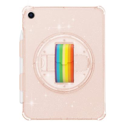 For iPad 10.2 (2021) / (2020) / (2019) Rotary Hand Strap Kickstand Tablet Case TPU+PC Tablet Cover with Shoulder Strap