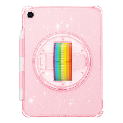 For iPad 10.2 (2021) / (2020) / (2019) Rotary Hand Strap Kickstand Tablet Case TPU+PC Tablet Cover with Shoulder Strap