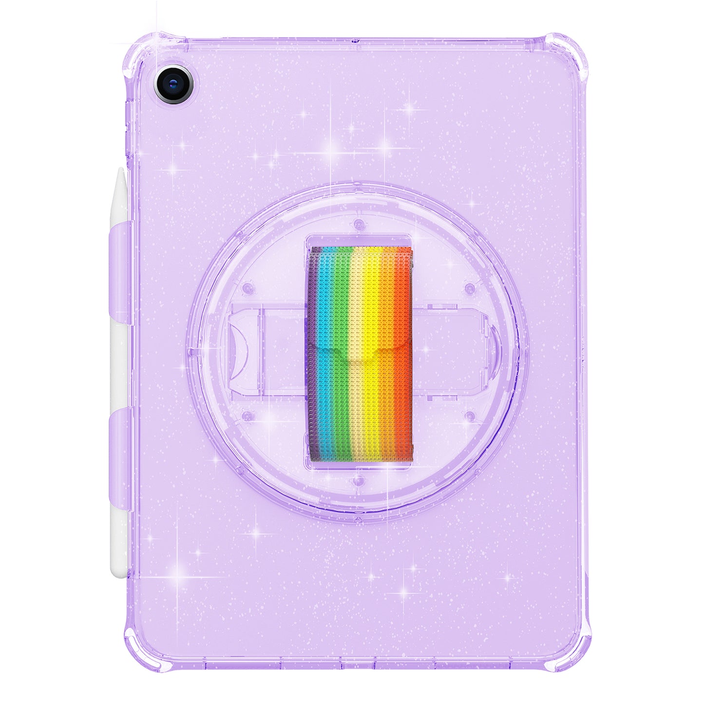 For iPad 10.2 (2021) / (2020) / (2019) Rotary Hand Strap Kickstand Tablet Case TPU+PC Tablet Cover with Shoulder Strap