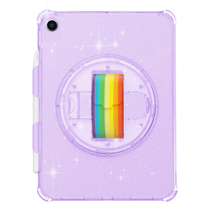 For iPad 10.2 (2021) / (2020) / (2019) Rotary Hand Strap Kickstand Tablet Case TPU+PC Tablet Cover with Shoulder Strap