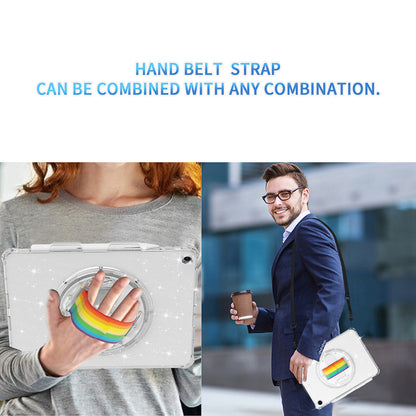 For iPad 10.2 (2021) / (2020) / (2019) Rotary Hand Strap Kickstand Tablet Case TPU+PC Tablet Cover with Shoulder Strap