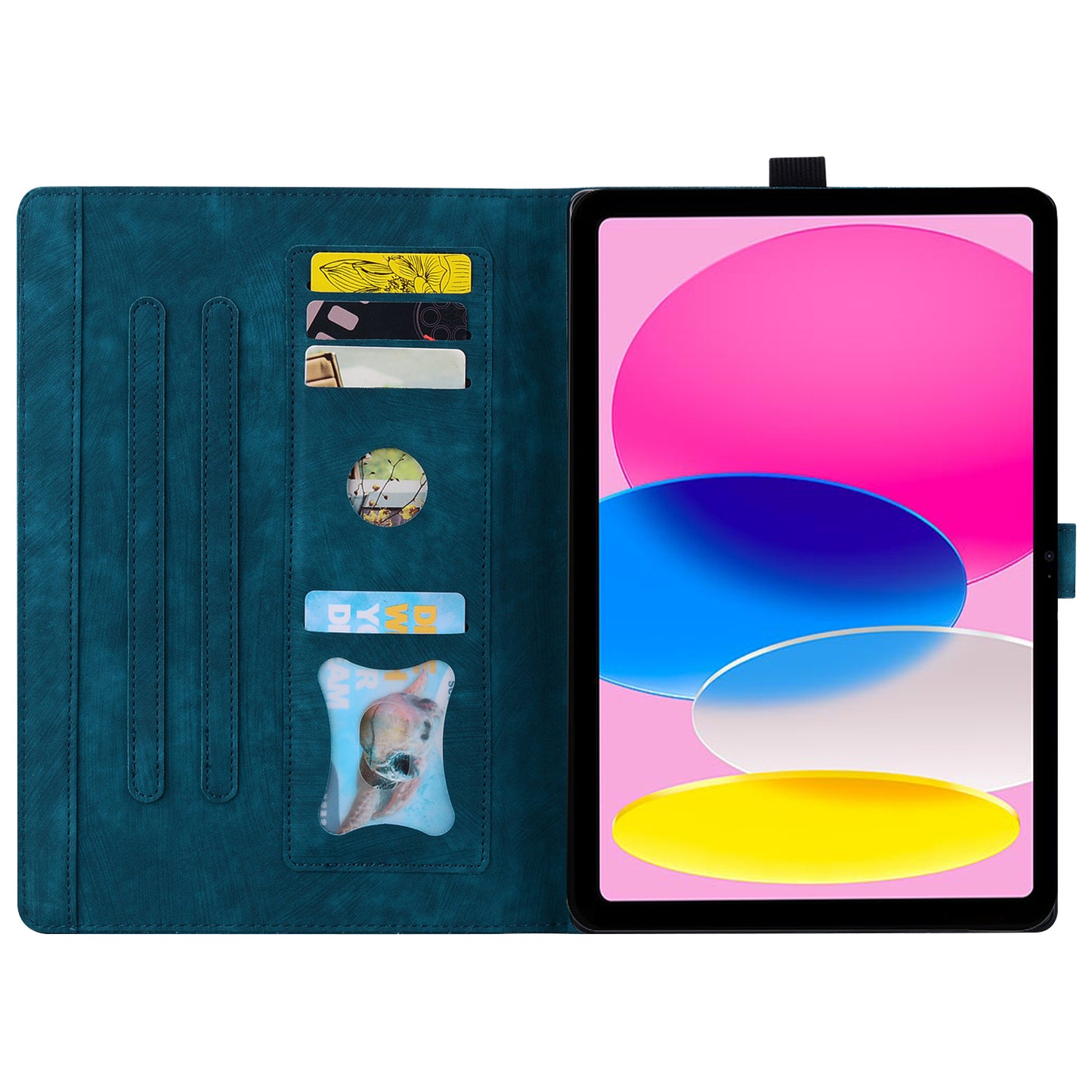For iPad 10.9 (2022) PU Leather Tablet Case Imprinted Flower Cat Card Holder Stand Tablet Cover