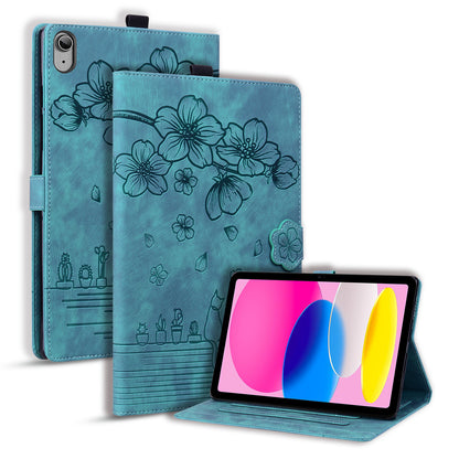 For iPad 10.9 (2022) PU Leather Tablet Case Imprinted Flower Cat Card Holder Stand Tablet Cover