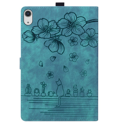 For iPad 10.9 (2022) PU Leather Tablet Case Imprinted Flower Cat Card Holder Stand Tablet Cover
