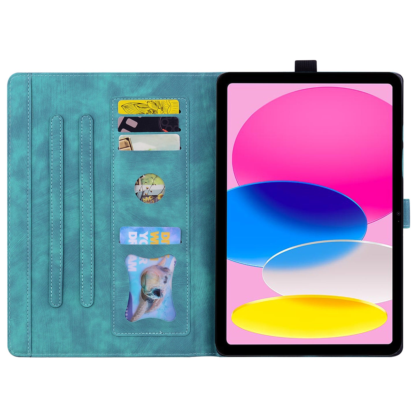 For iPad 10.9 (2022) PU Leather Tablet Case Imprinted Flower Cat Card Holder Stand Tablet Cover