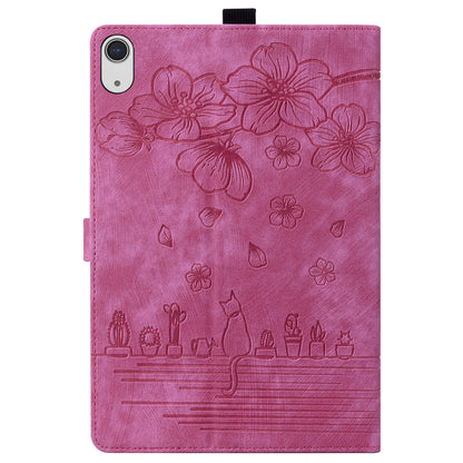 For iPad 10.9 (2022) PU Leather Tablet Case Imprinted Flower Cat Card Holder Stand Tablet Cover