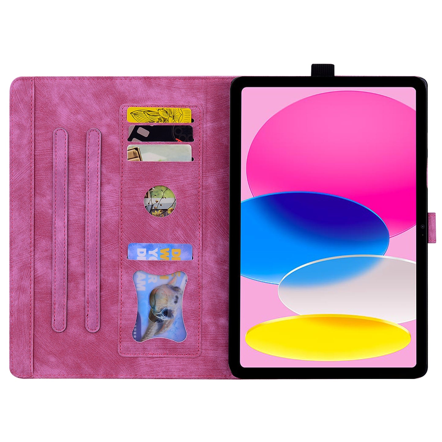 For iPad 10.9 (2022) PU Leather Tablet Case Imprinted Flower Cat Card Holder Stand Tablet Cover