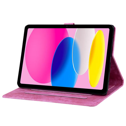 For iPad 10.9 (2022) PU Leather Tablet Case Imprinted Flower Cat Card Holder Stand Tablet Cover