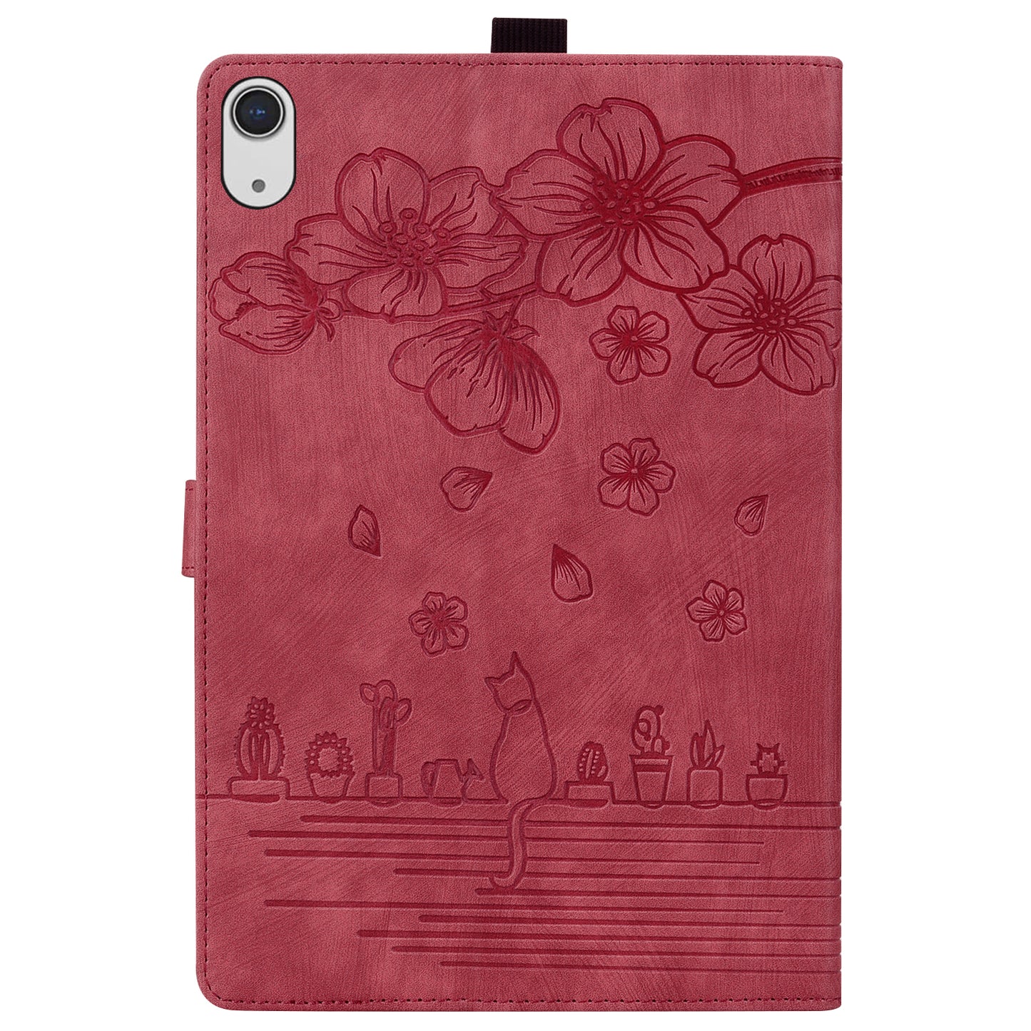 For iPad 10.9 (2022) PU Leather Tablet Case Imprinted Flower Cat Card Holder Stand Tablet Cover