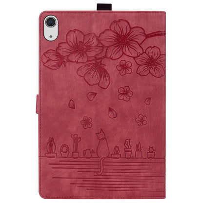 For iPad 10.9 (2022) PU Leather Tablet Case Imprinted Flower Cat Card Holder Stand Tablet Cover